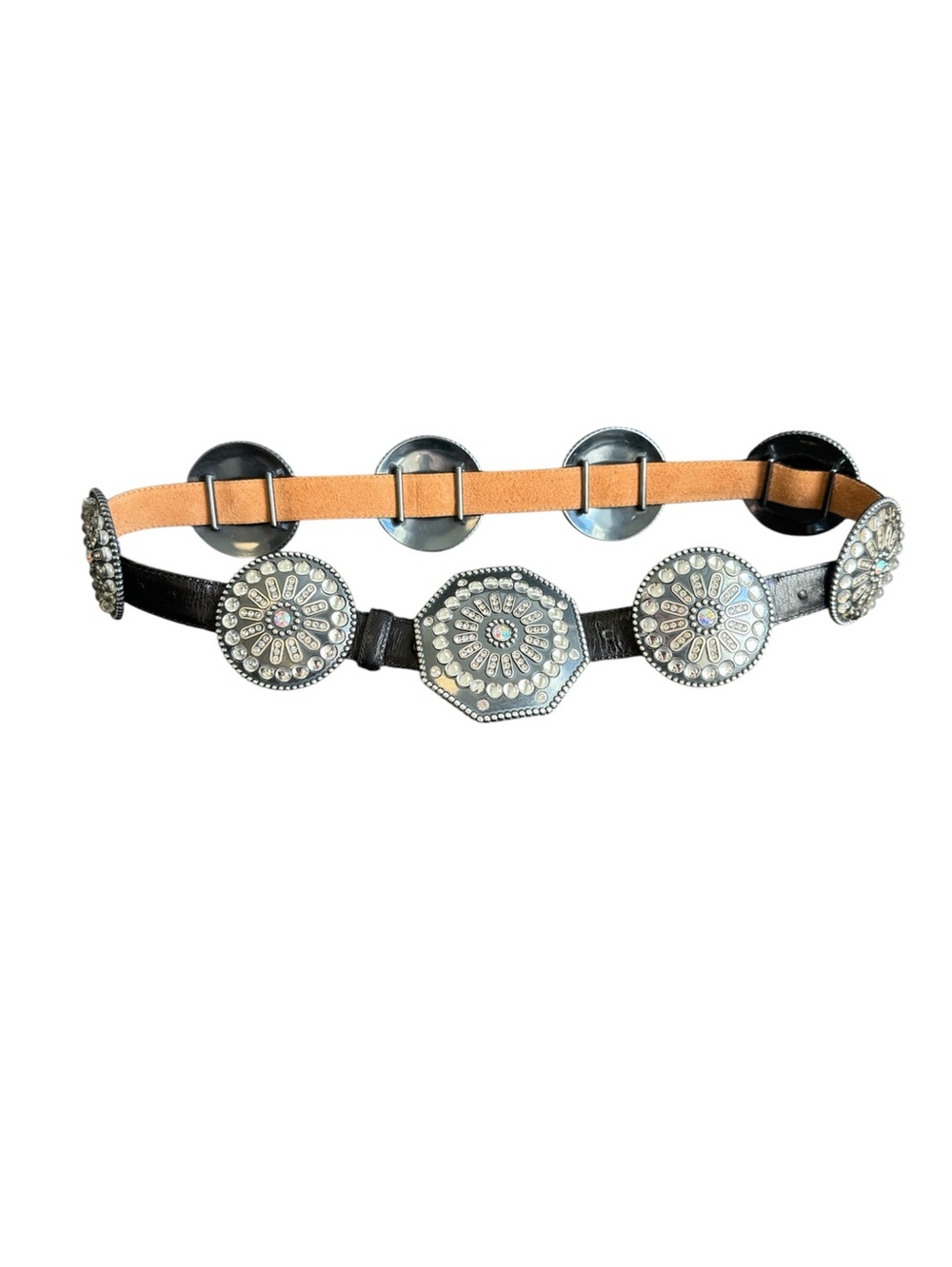 Tony Lama Crystal Concho Belt Black Exotic Leather Cowgirl Festival Western L